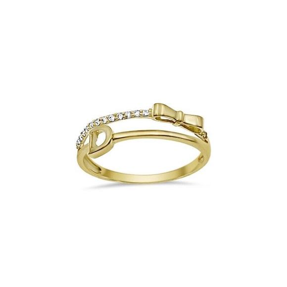 14k Yellow Gold Stackable Bow Knot Band Ring CZ - Picture 1 of 2